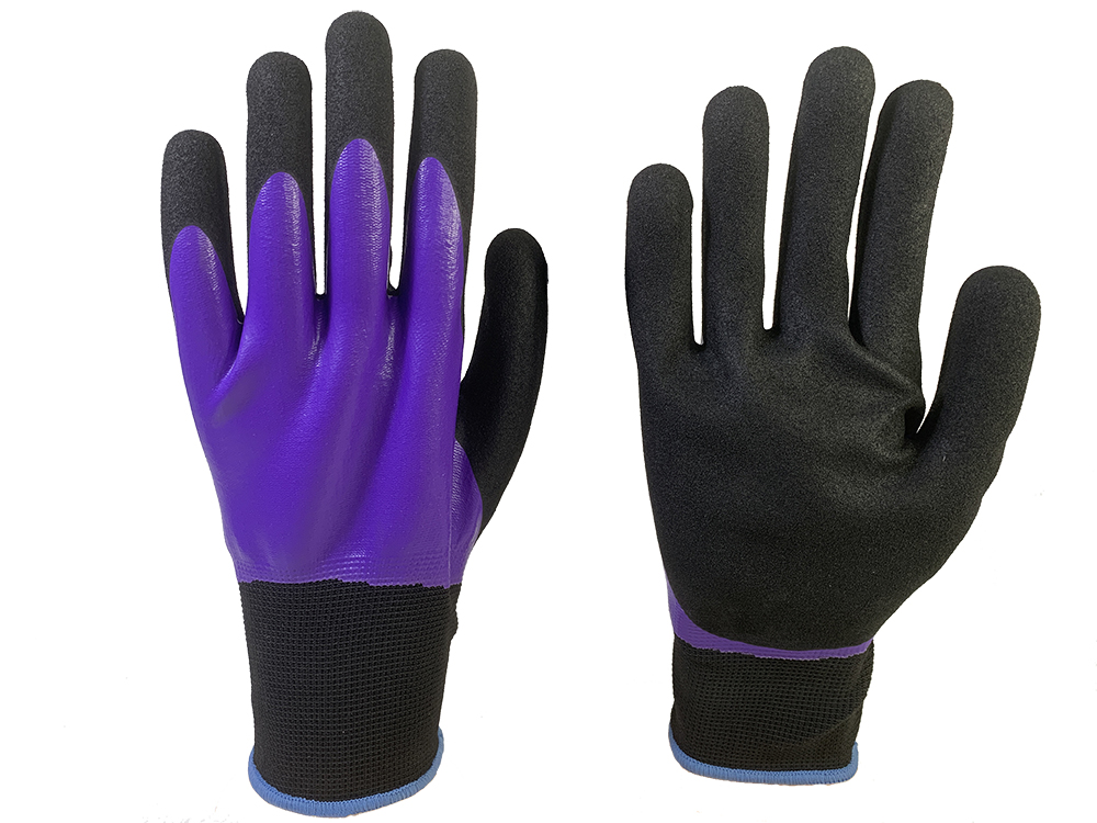 13G black polyester with nitrile double dipped gloves