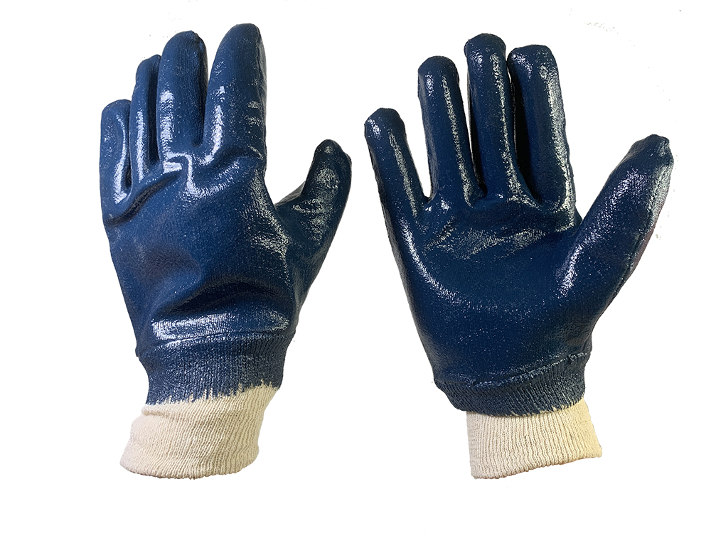 blue nitrile coated gloves knitted cuff