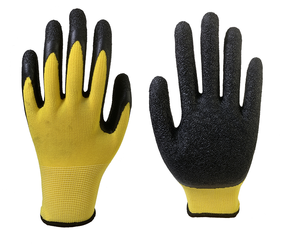 13G  polyester with Black latex crinkle coated gloves