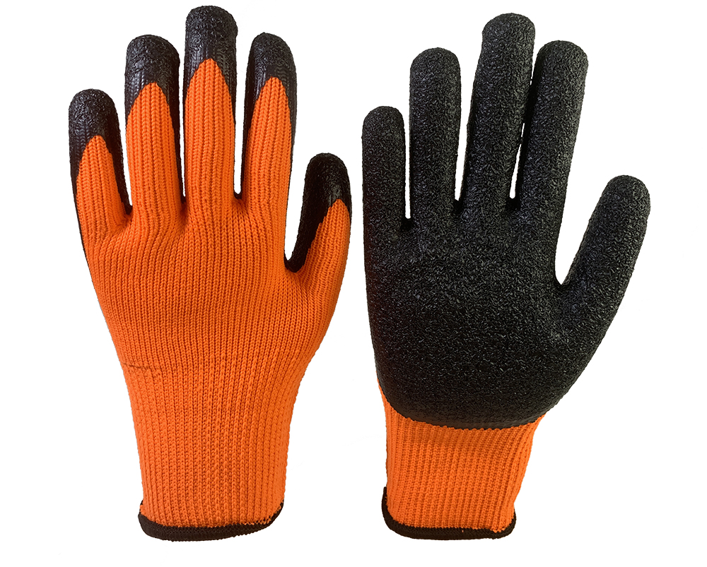 7G Orange terry with latex crinkle coated gloves