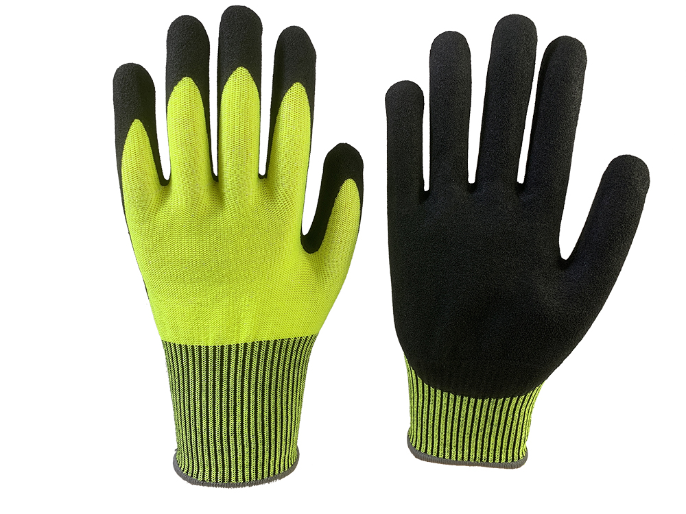 13G Yellow cut resistant with Nitrile sandy finish gloves