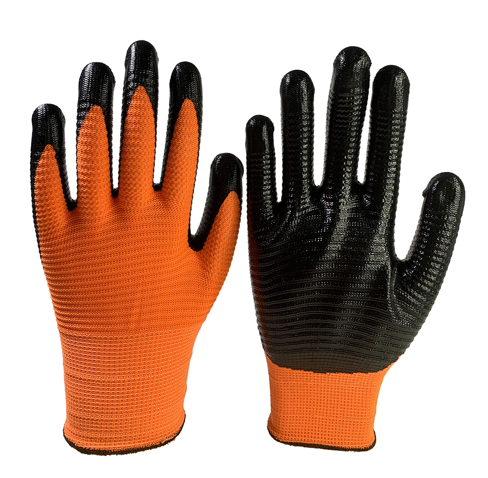 13G Zebra  polyester with black nitrile coated gloves