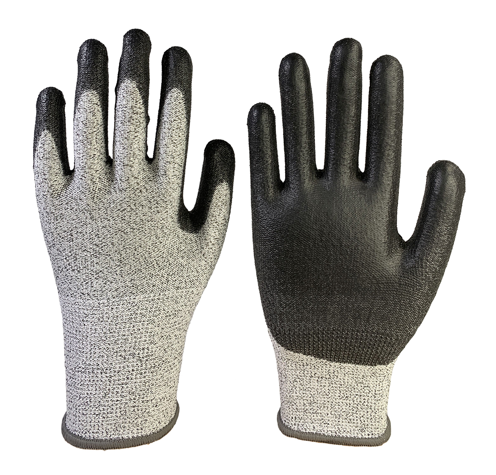 13 G cut resistant with Black PU coated gloves